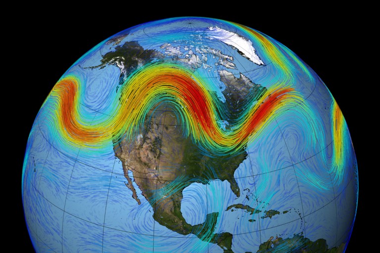 Artist's illustration of the Polar jet stream across the Earth