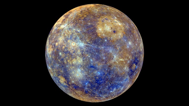 A colourful view of Mercury on a black background