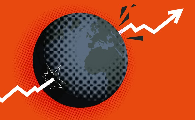 Illustration showing the world impaled by a GDP arrow.