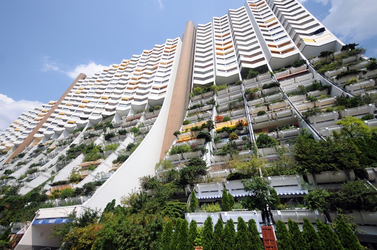 Allt-Erlaa, with tree-growth terraces, is one of the largest residential buildi in Vienna, Austria for people with low incomes.