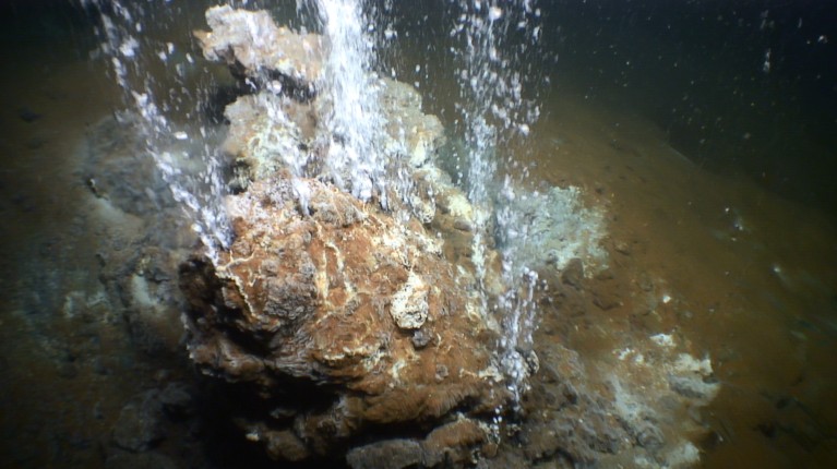 Underwater close-up of the active area of Kolumbo volcano