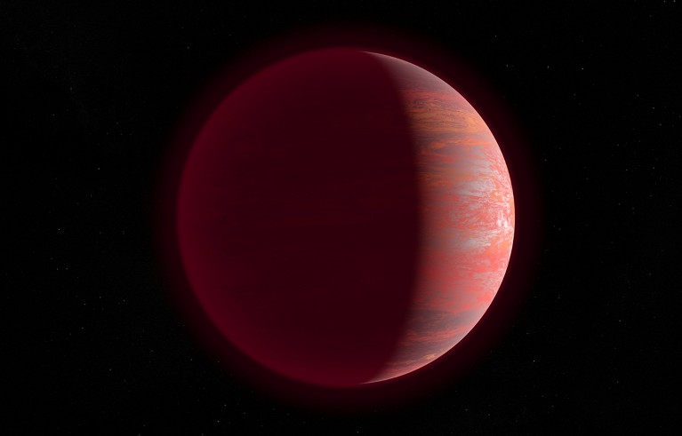 Speculative illustration of a brown dwarf side-lit by a nearby star.