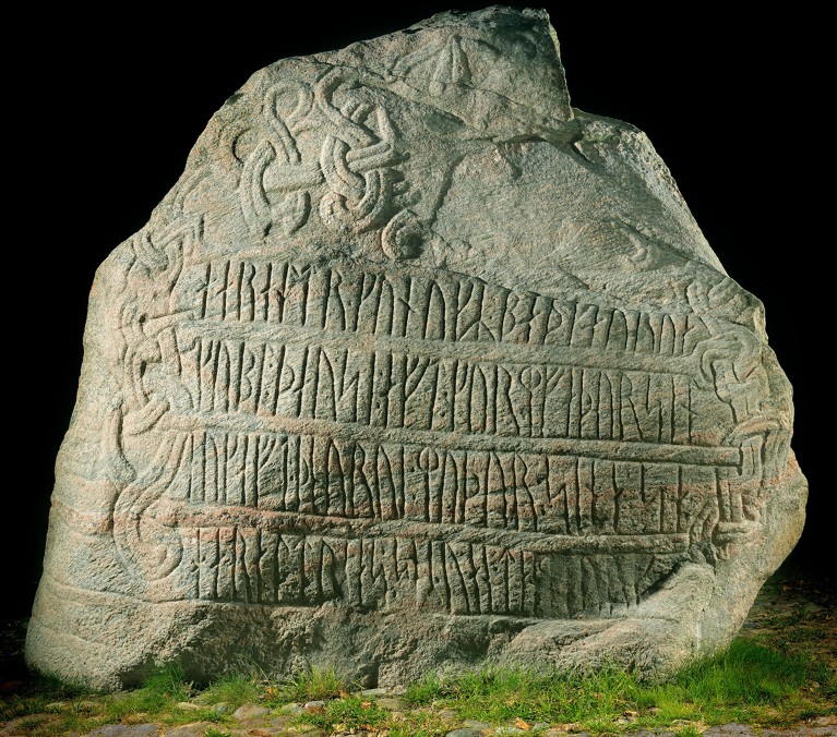 The Jelling 2 Stone, raised by Harald Bluetooth in commemoration of his parents.