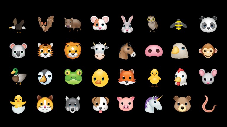 Set of animal faces, face emojis, stickers, emoticons. Animals vector emoji illustration set.