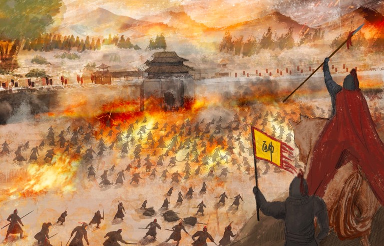 Typical scenes of fires triggered by warfare activity in ancient China.