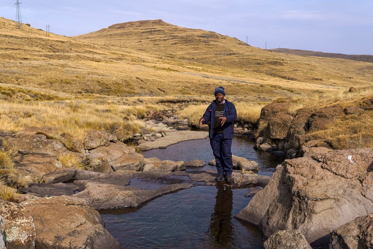 Peter Chatanga uses a song meter to determine which sound-making animals live at the Bokong Nature Reserve’s wetlands in Lesotho.