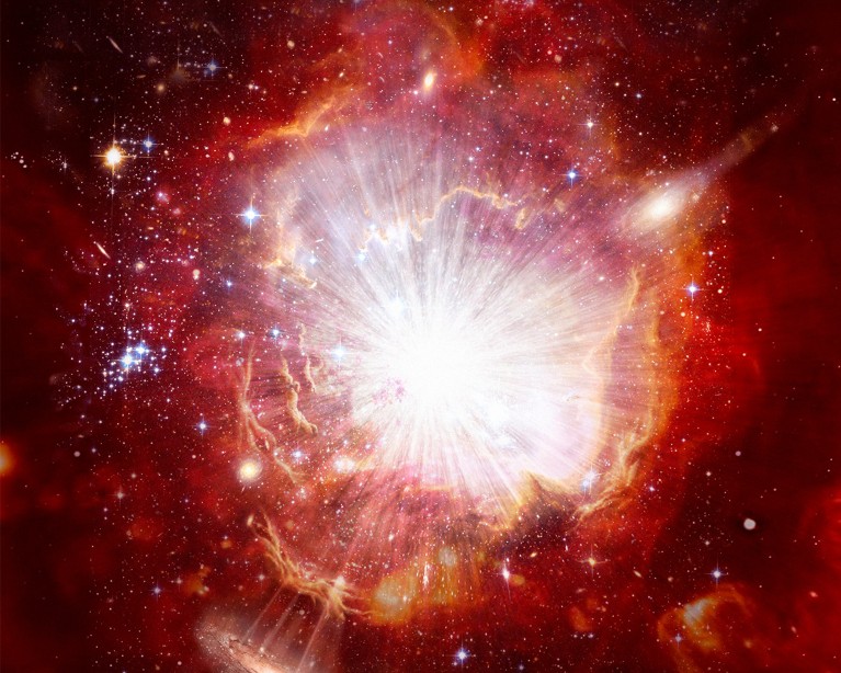 Big Bang, conceptual image. Computer artwork representing the origin of the universe. The term Big Bang describes the initial expansion of all the matter in the universe from an infinitely compact state 13.7 billion years ago.