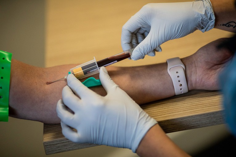Blood sample being drawn