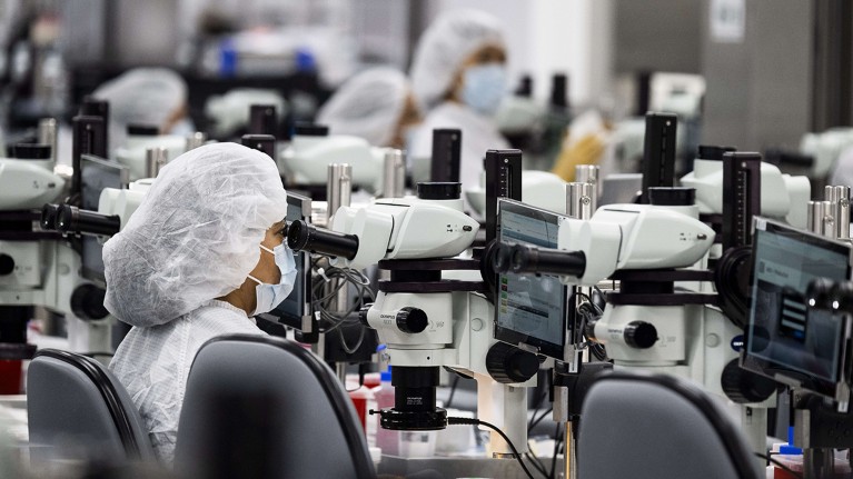 Researchers in lab
