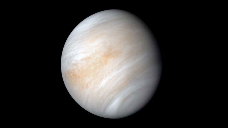 A spacecraft image of Venus against a black background