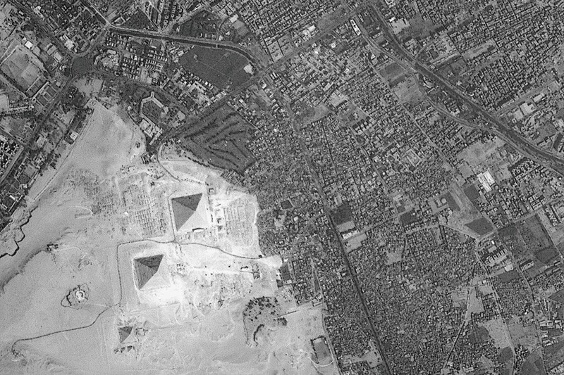 Satellite image of pyramids at Giza