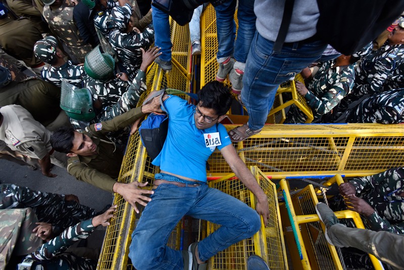 JNU students during a protest in New Delhi, India